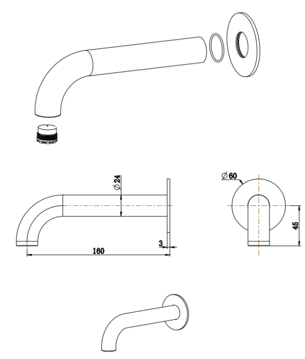 Bella Vista Mica Heritage Bath/Basin Spout – 160/220/250mm