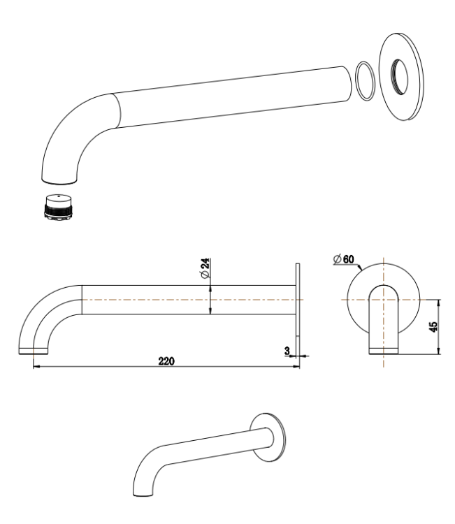 Bella Vista Mica Heritage Bath/Basin Spout – 160/220/250mm