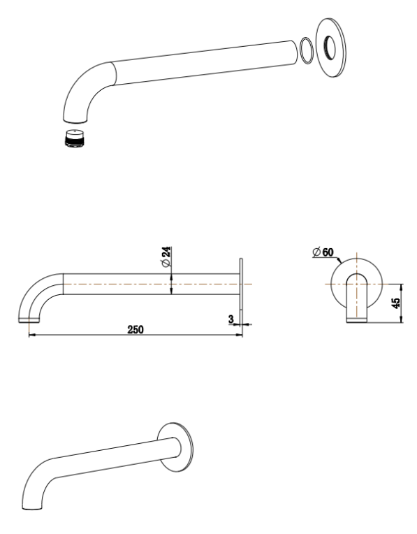 Bella Vista Mica Heritage Bath/Basin Spout – 160/220/250mm