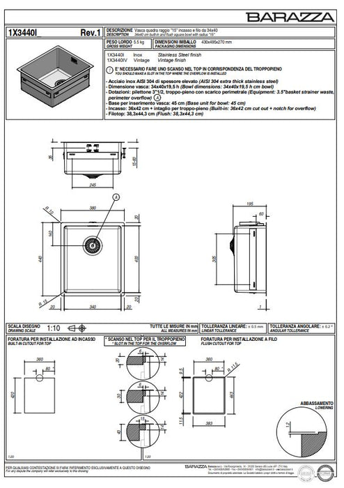Abey Barazza R15 Single Bowl Sink