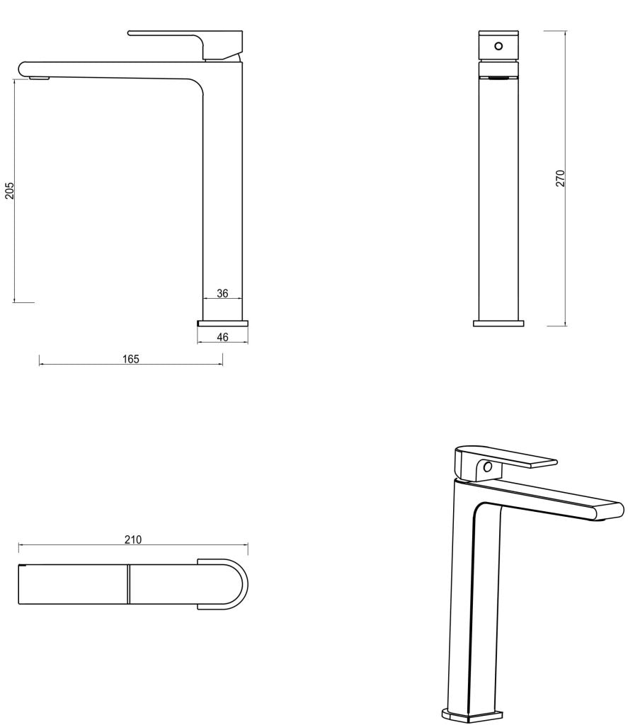 Bella Vista Beki Tall Basin Mixer - Black - Specifications
