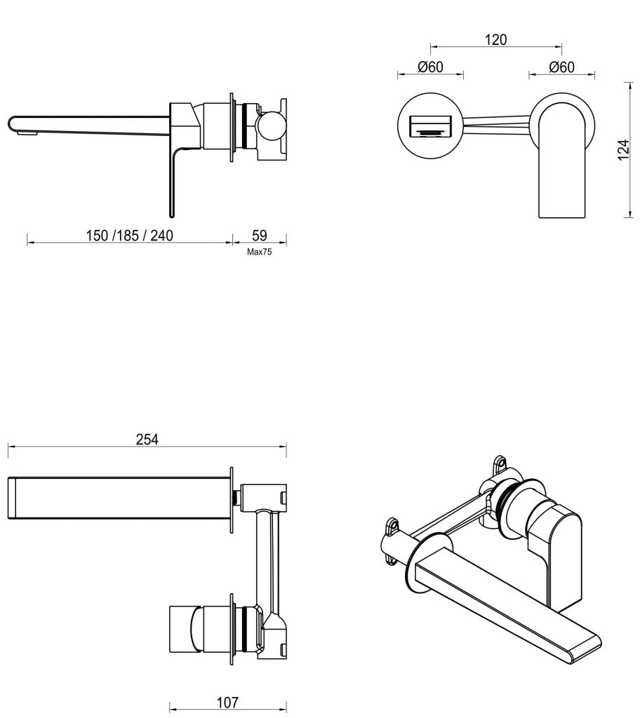 Bella Vista Eleniko Wall-Spout Combo - 2P - Trim Kit Only - French Gold - Specifications