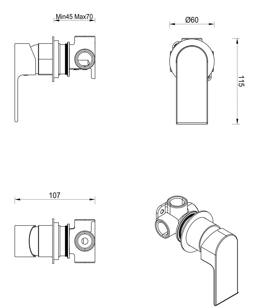 Bella Vista Eleniko Shower Mixer - Trim Kit Only - Gunmetal - Specifications
