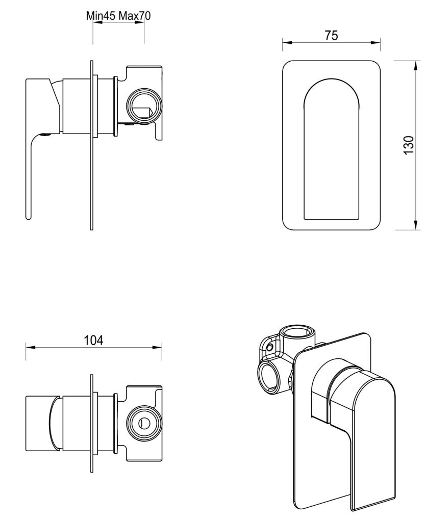 Bella Vista Beki Shower Mixer - Square Plate - Trim Kit Only - Chrome - Specifications