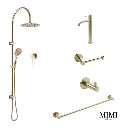 Mimi Brushed Brass Basin Mixer Tapware Package