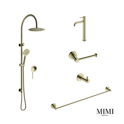 Mimi Brushed Brass Basin Mixer Tapware Package