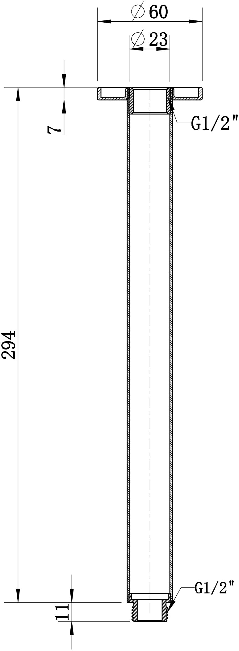 Round Ceiling Shower Arm 300mm line drawing