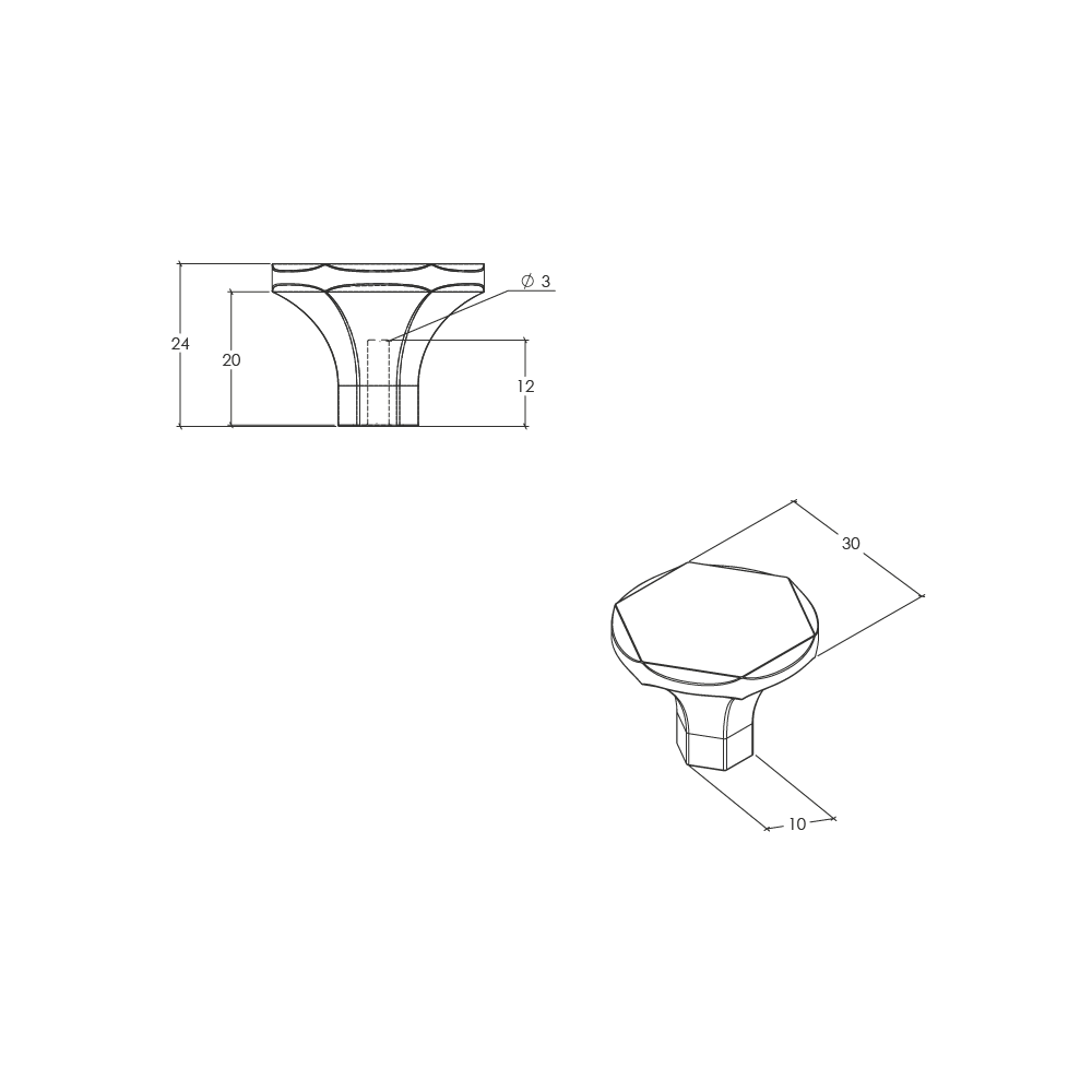 Momo Caselle Knob - Line Drawing