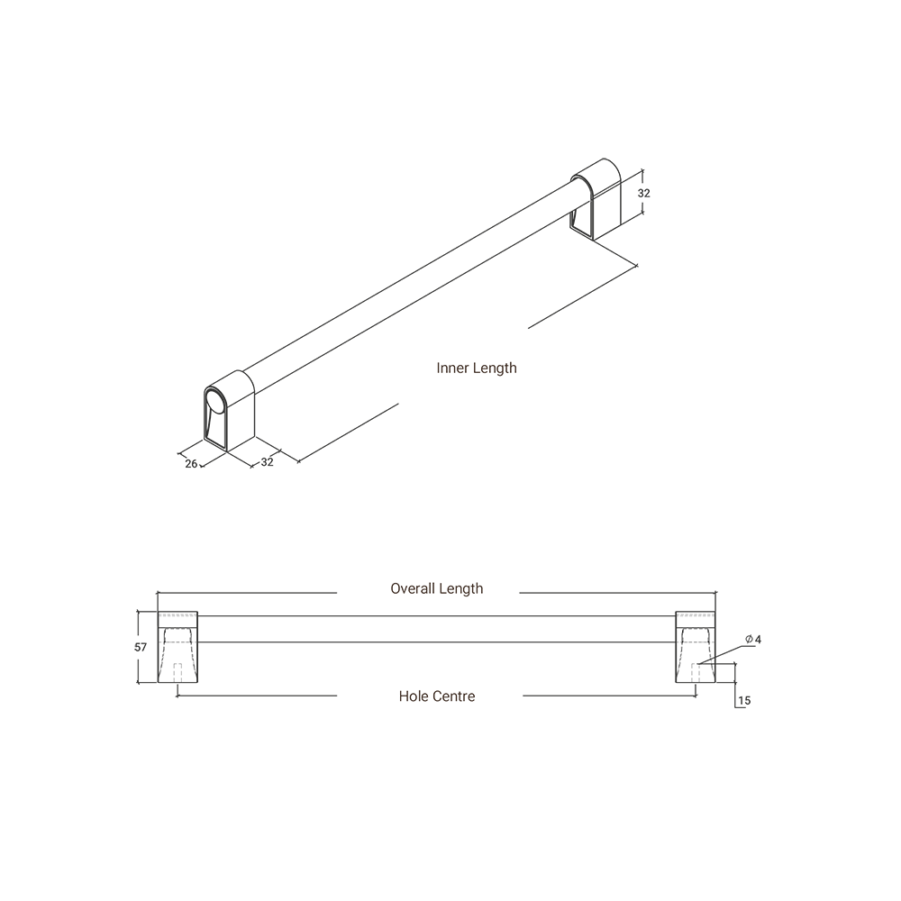 Momo Casey Big D Handle - Line Drawing