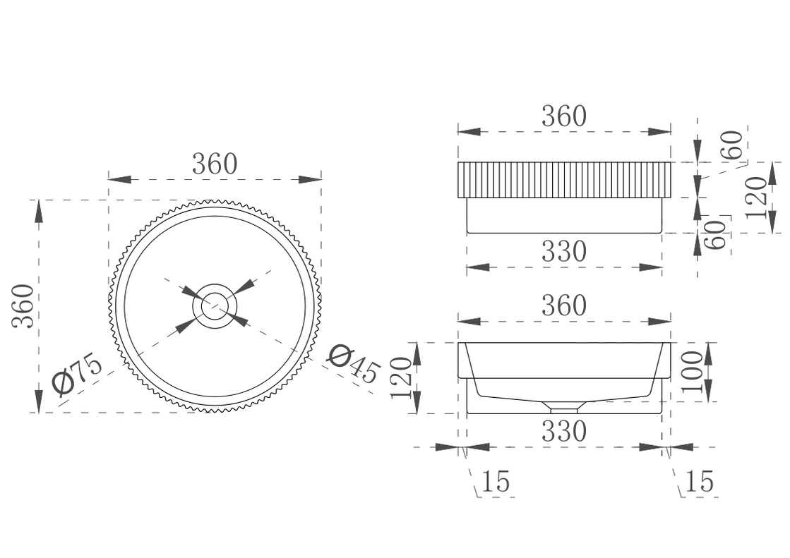 V-Groove Round Semi-Inset Basin — Designer Bathware