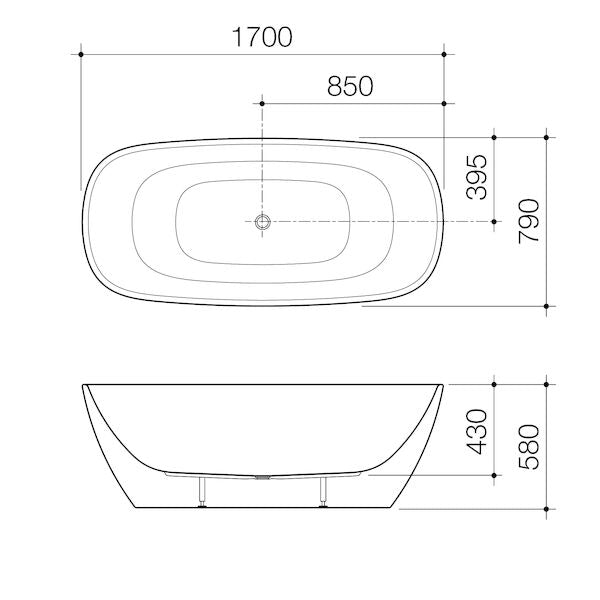 Caroma Contura II 1700mm Freestanding Bath specification drawing
