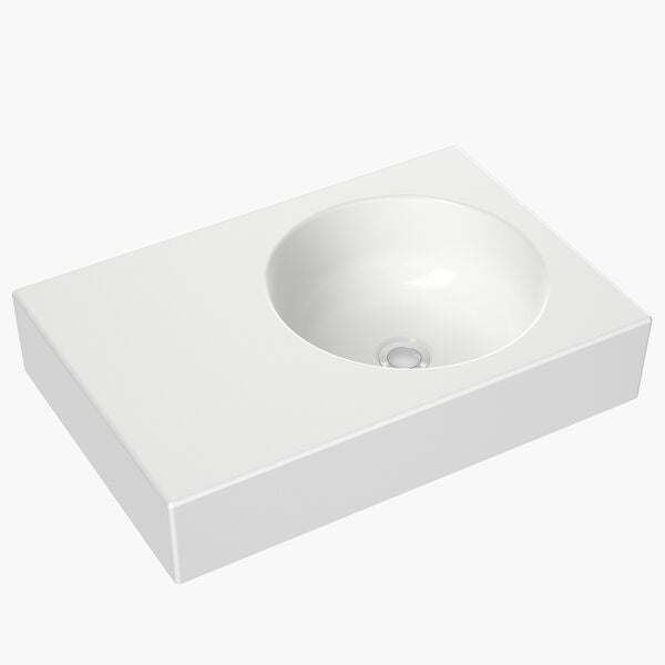Round Wall Basin Left Hand Shelf 600mm (No Tap Hole)