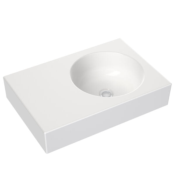 Round Wall Basin Left Hand Shelf 600mm (No Tap Hole)