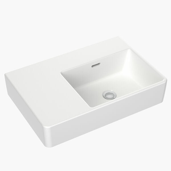 Square Wall Basin Left Hand Shelf 600mm (No Tap Hole)