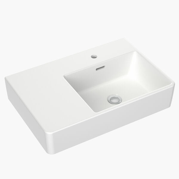 Square Wall Basin Left Hand Shelf 600mm (1 Tap Hole)