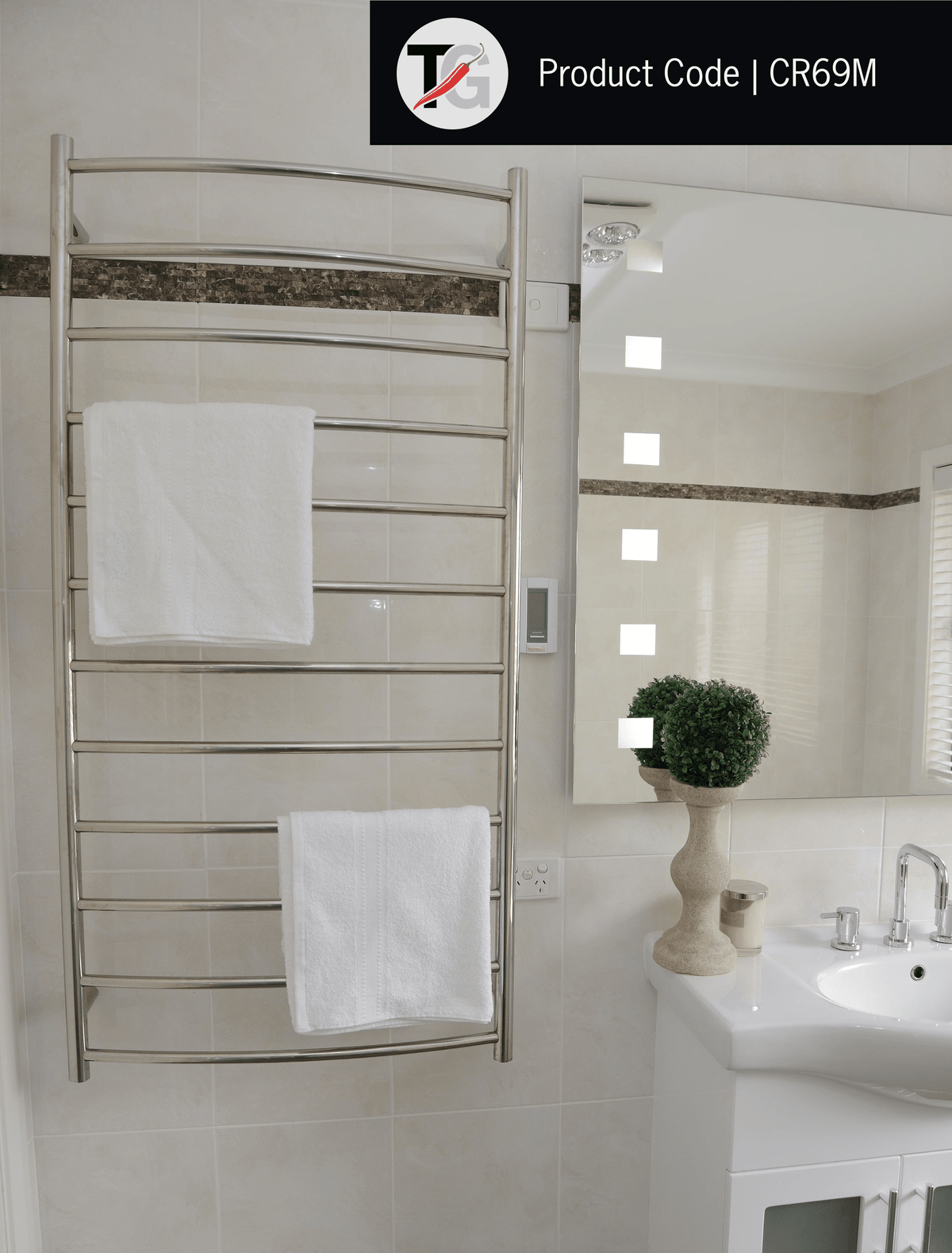 Thermogroup Thermorail 240V Curved Round Ladder Heated Towel Rail Polished Stainless Steel
