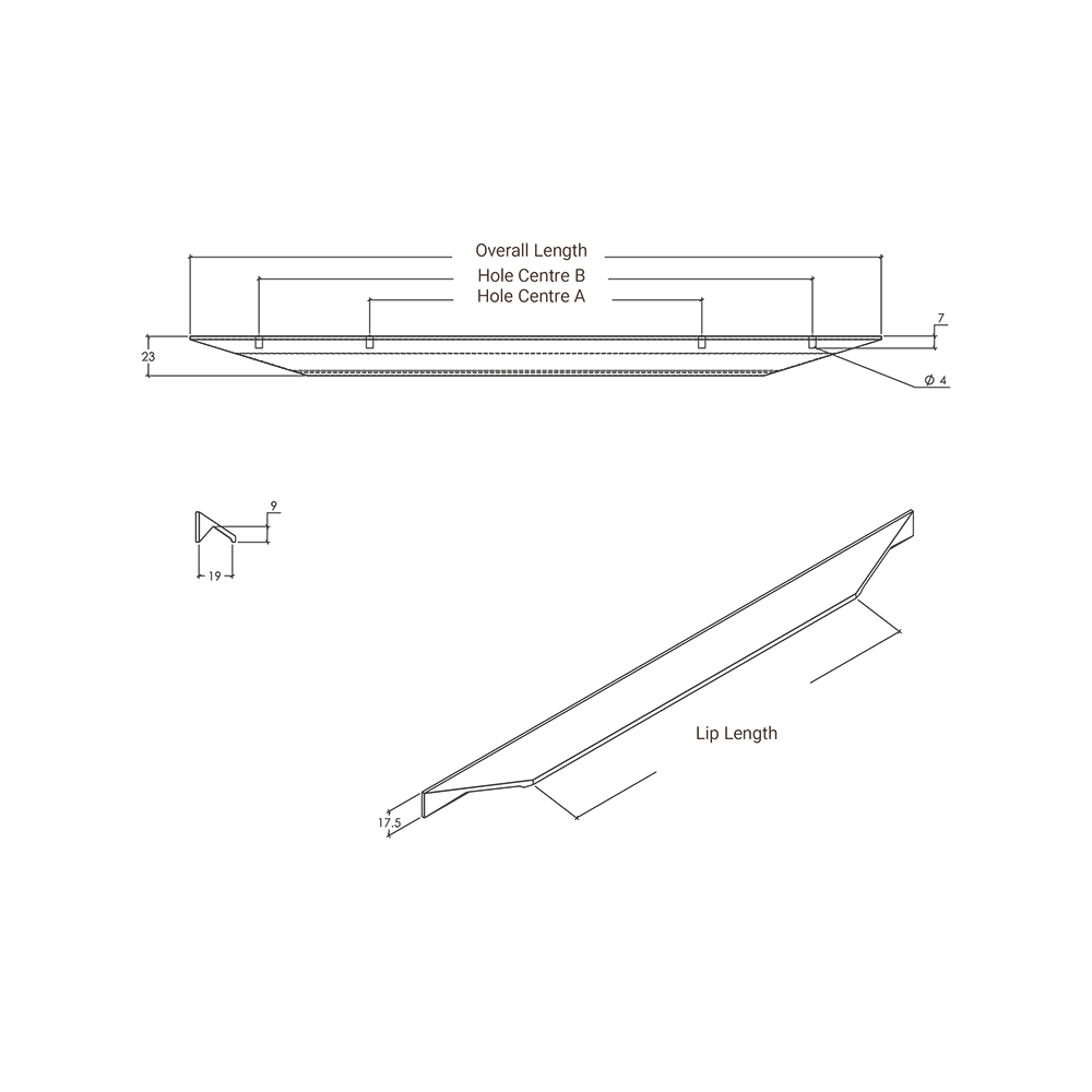 Momo Cutt Pull Handle - Line Drawing