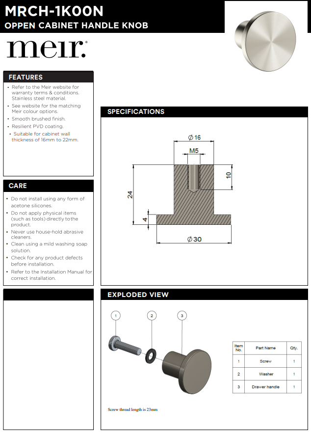 Meir Öppen Knob Cabinet Handle (Brushed) Brushed Nickel