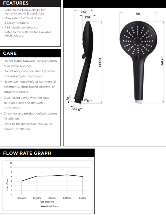 Meir Round Hand Shower Three-Function Gun Metal
