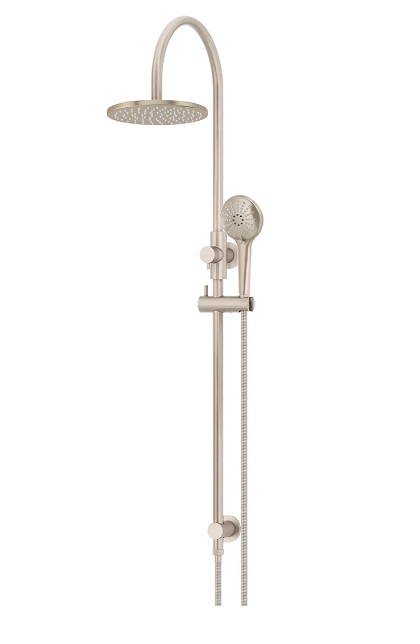 Meir Round Gooseneck Shower Set with 200mm rose, Three-Function Hand Shower Champagne