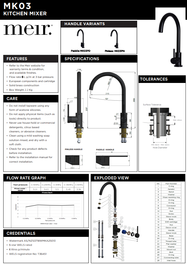 Meir Round Gooseneck Kitchen Mixer Tap with Paddle Handle - Matte Black