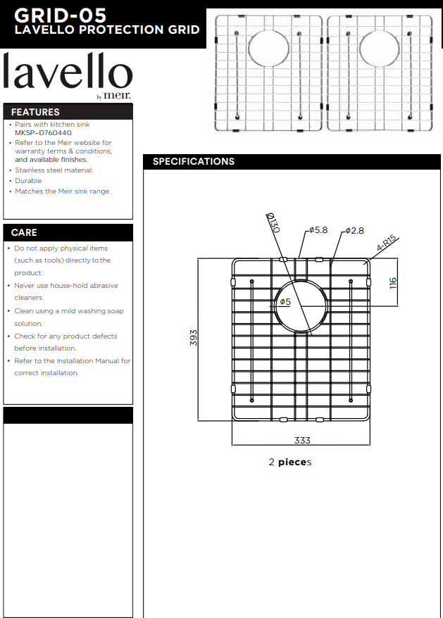 Meir Lavello Protection Grid for MKSP-D760440 (2pcs) Polished Chrome