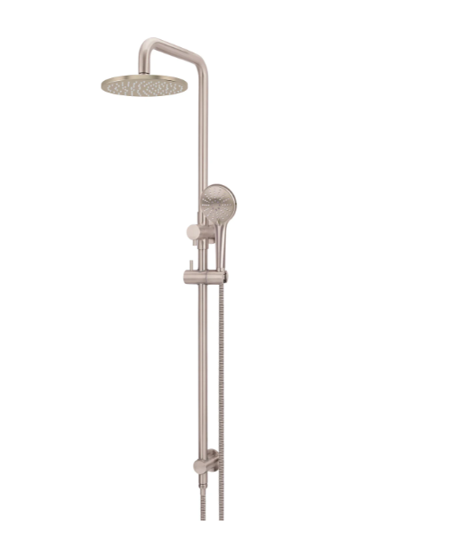 Meir Round Combination Shower Rail, 200mm Rose, Single Function Hand Shower - Champagne