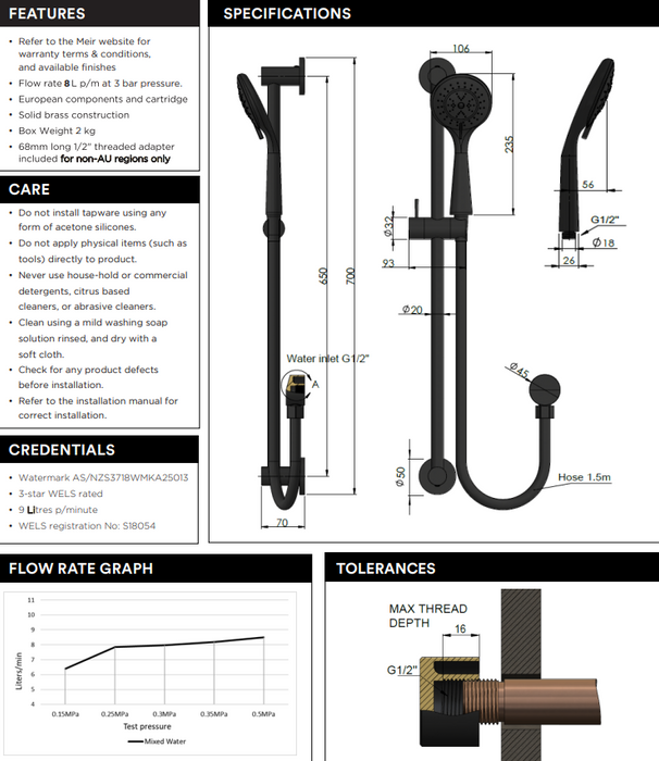 Meir Round Three Function Hand Shower on Rail Column Gun Metal