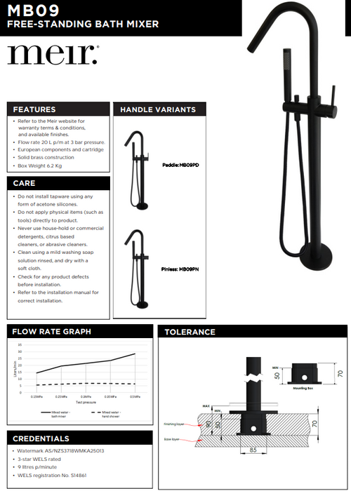 Round Freestanding Bath Spout and Hand Shower - Shadow