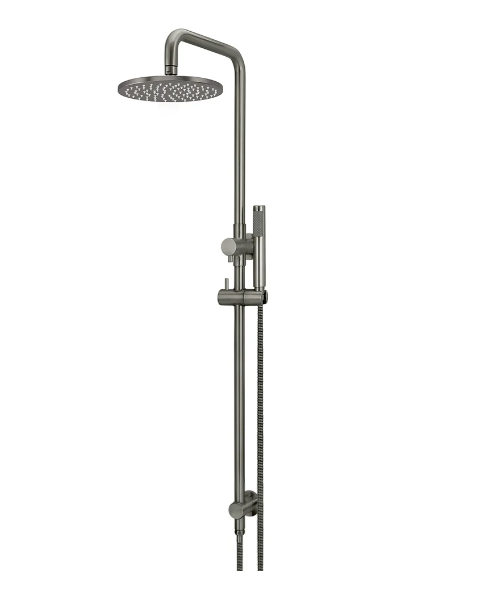 Meir Round Combination Shower Rail, 200mm Rose, Single Function Hand Shower Gun Metal
