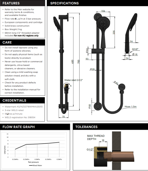 Meir Round Shower on Rail Column with Three Functions - Matte Black