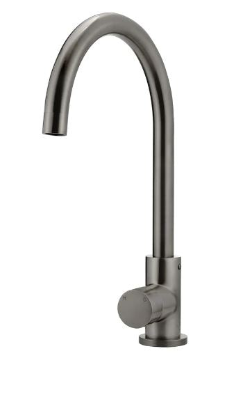 Meir Round Gooseneck Kitchen Mixer Tap with Pinless Handle - Gunmetal