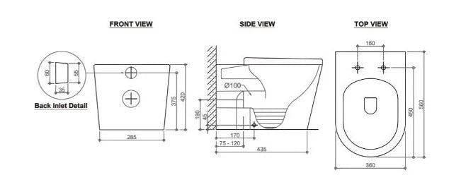Mimi T3 Rimless Wall Faced Tornado Flush Pan Only