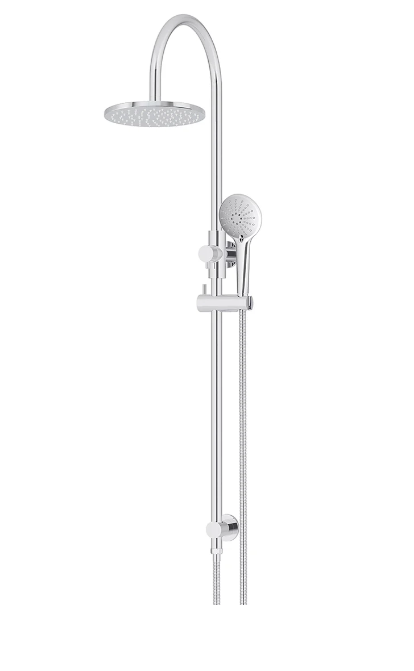 Meir Round Gooseneck Shower Set with 200mm rose, Three-Function Hand Shower Chrome