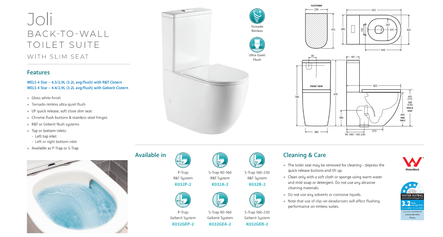 Joli Tornado Flush Back-to-Wall Toilet Suite