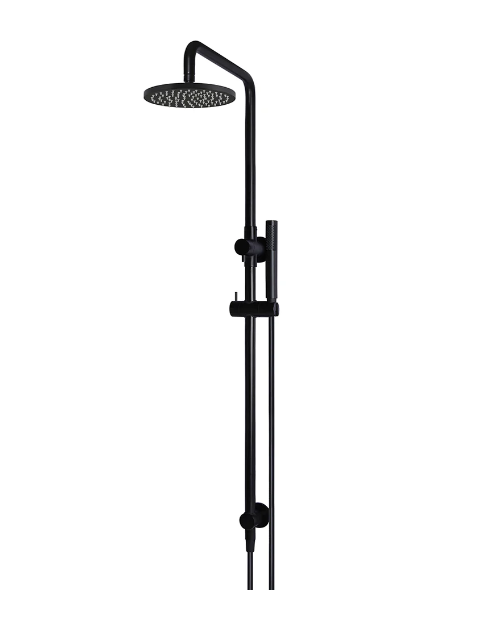 Meir Round Combination Shower Rail, 200mm Rose, Single Function Hand Shower Matte Black