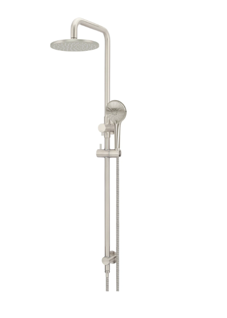 Meir Round Combination Shower Rail, 200mm Rose, Single Function Hand Shower - Brushed Nickel