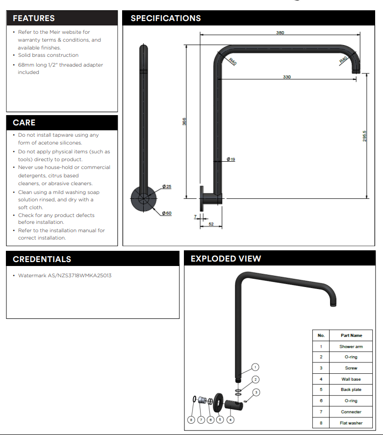 Meir High rise Shower Arm Lustre Bronze