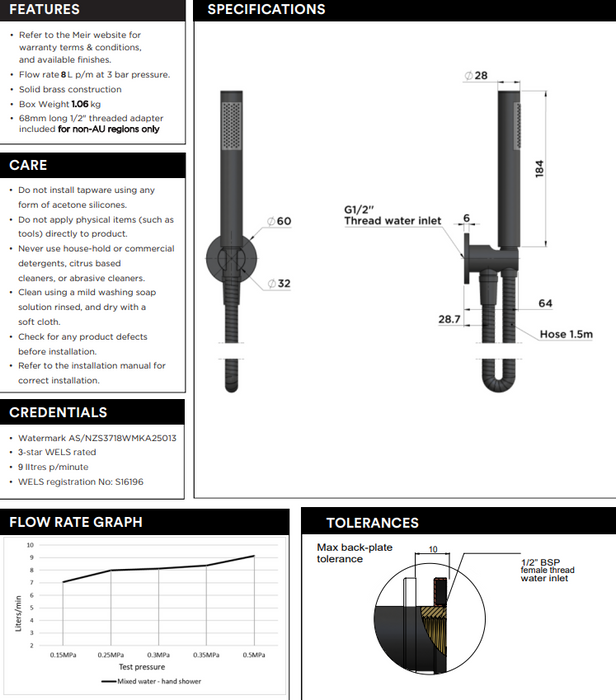 Meir Round Hand Shower on Fixed Bracket Polished Chrome