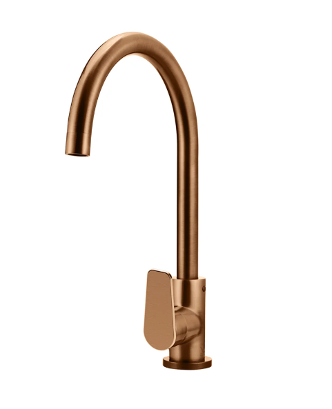 Meir Round Gooseneck Kitchen Mixer Tap with Paddle Handle - Lustre Bronze