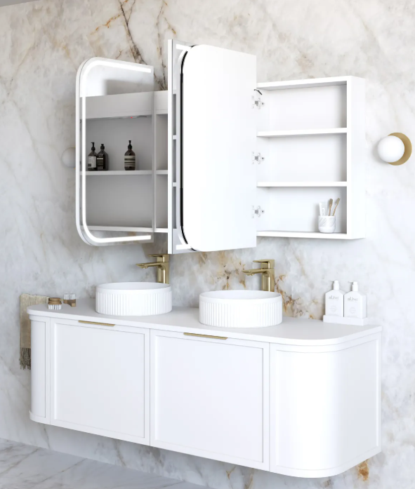 LED Newport 1500(W)x750(H) White Shaving Cabinet - Premium Edition