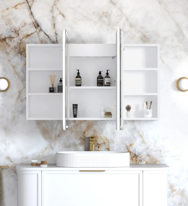LED Newport 1200(W)x750(H) White Shaving Cabinet - Premium Edition