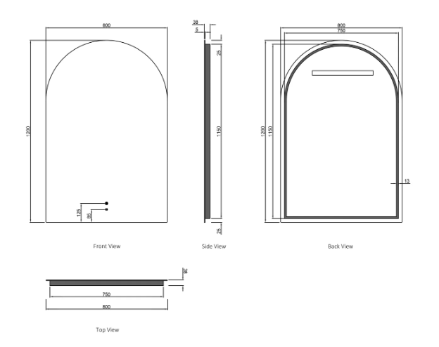 LED Archie 1200(H)x800(W) Frameless Mirror