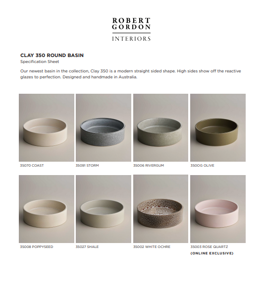 Clay 350 Ceramic Above Counter Basin - Rose Quartz