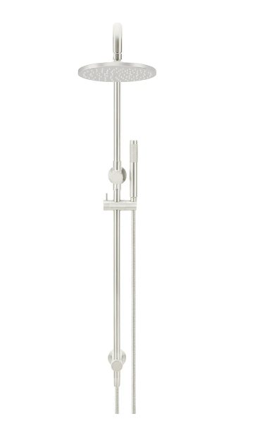 Meir Round Combination Shower Rail, 200mm Rose, Single Function Hand Shower Brushed Nickel