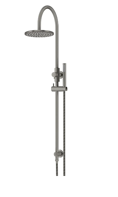 Meir Round Gooseneck Shower Set with 200mm rose, Single-Function Hand Shower Gun Metal