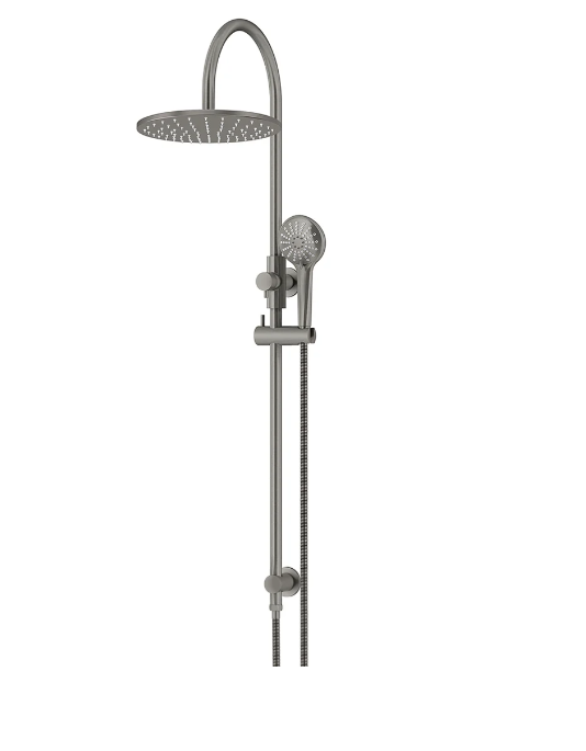 Meir Round Gooseneck Shower Set with 300mm rose, Three-Function Hand Shower Gun Metal