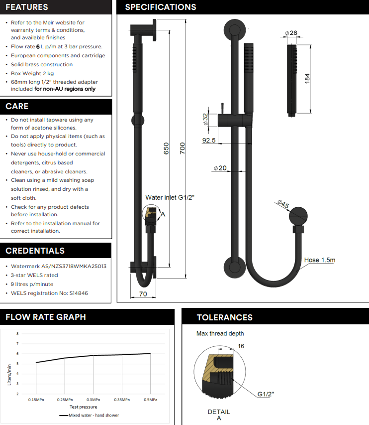 Meir Round Shower on Rail Column - Matte Black
