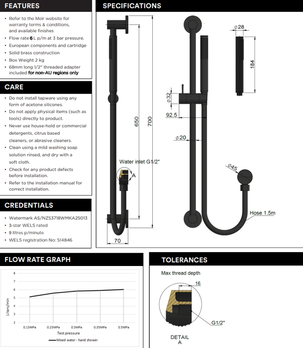 Meir Round Shower on Rail Column - Matte Black