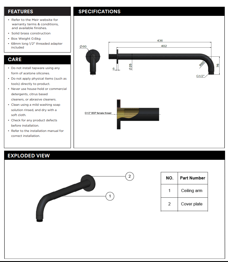 Meir Round Wall Shower Curved Arm 400mm Lustre Bronze